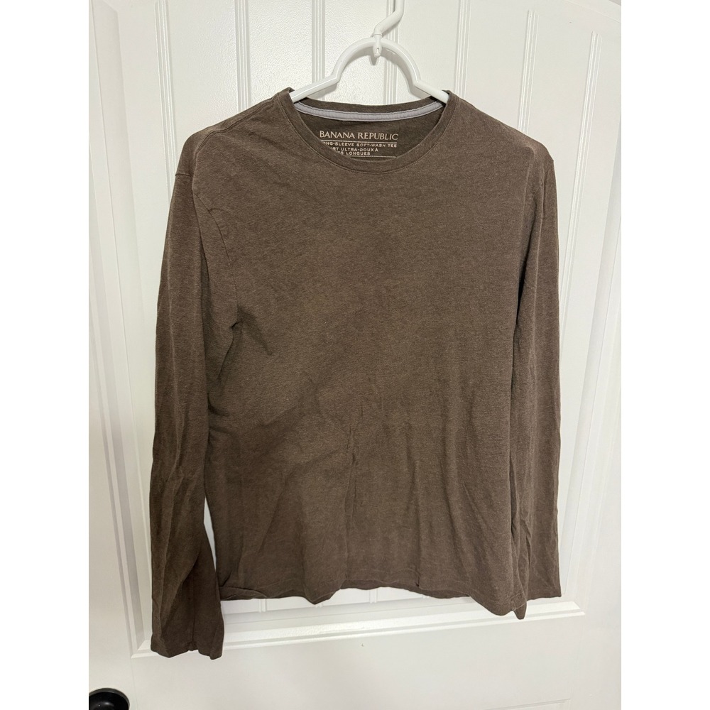 Banana Republic Long Sleeve Soft-Wash Tee Mens M Canyon Brown Crew Neck Shirt